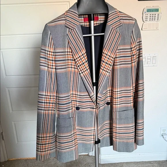 Hugo Boss Plaid Blazer in Gray and Orange - Picture 3 of 6